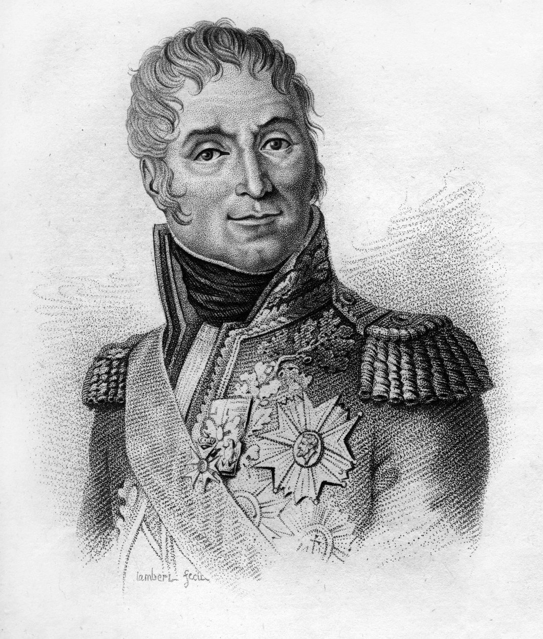 André Masséna (1758-1817), Marschall von Frankreich, Herzog von Rivoli. In „Porträts der französischen Generäle nach den Siegen und Eroberungen der Franzosen“ graviert von Ambroise Tardieu 1818. Stella Sammlung von Ambroise Tardieu