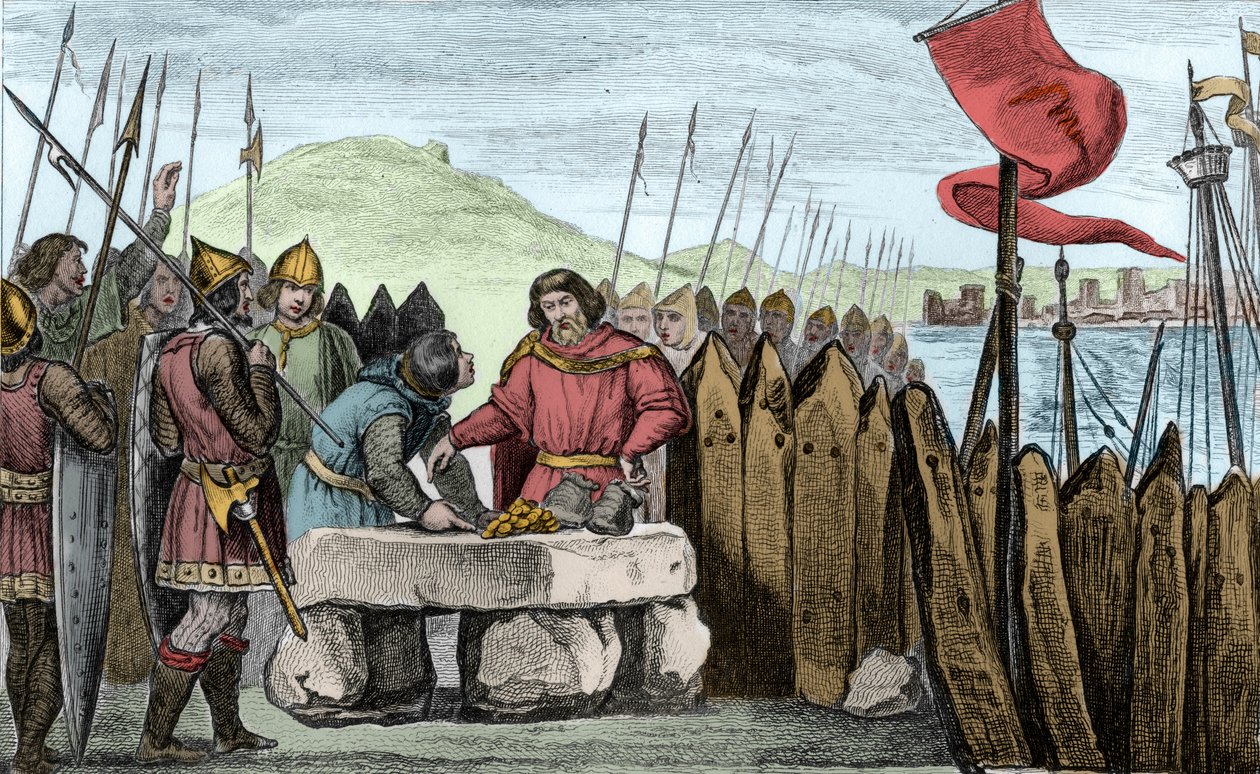Karl III. der Dicke (839-88) zahlt den Wikinger-Invasoren im Jahr 886 - Karl III. der Dicke (839-888) Kaiser des Westens (881-887) und Regent von Frankreich (884-887) lagerte unter den Mauern von Paris, ohne sich zu trauen, gegen die Normannen zu kämpfen,  von Ambroise Tardieu