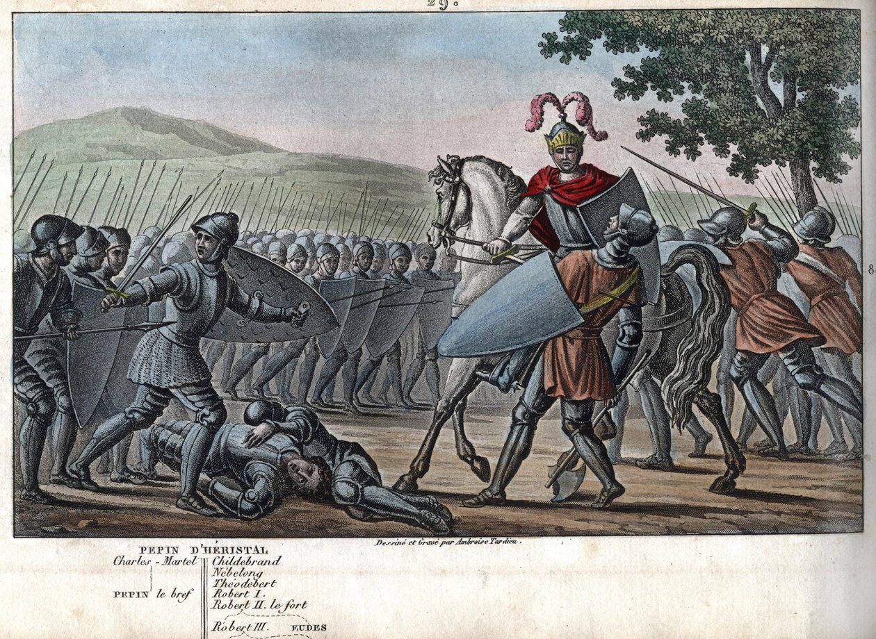 Eudes (Odon) (860 - 898), die karolingische Dynastie, führte die Schlacht gegen die Normannen und verteidigte Paris siegreich (885 - 887) - Entworfen und graviert von Ambroise Tardieu im Jahr 1825. von Ambroise Tardieu