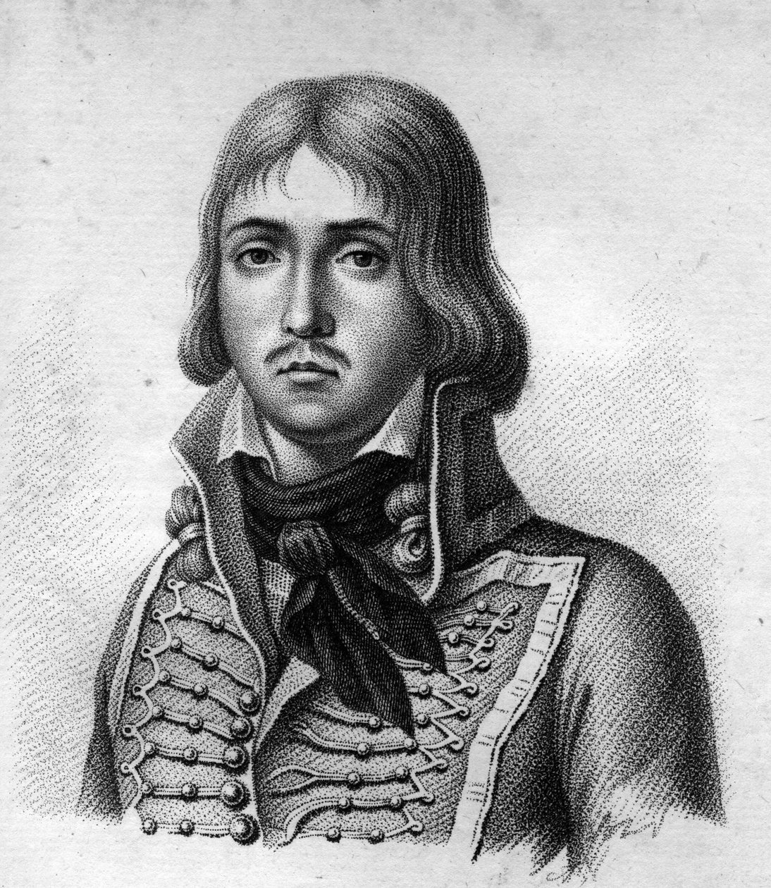 General Marceau. François Séverin Marceau Desgraviers, französischer General (1769 bis 1796). In „Portraits der französischen Generäle nach den Siegen und Eroberungen der Franzosen“. Graviert von Ambroise Tardieu im Jahr 1818. Stella Collection von Ambroise Tardieu
