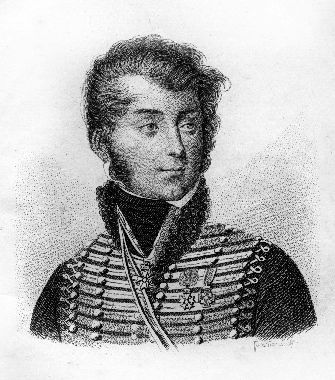 Louis François, Baron Lejeune, Brigadegeneral und Militärmaler (1775-1848) - in „Porträts der französischen Generäle nach den Siegen und Eroberungen der Franzosen“. Graviert von Ambroise Tardieu im Jahr 1818. Stella Sammlung von Ambroise Tardieu