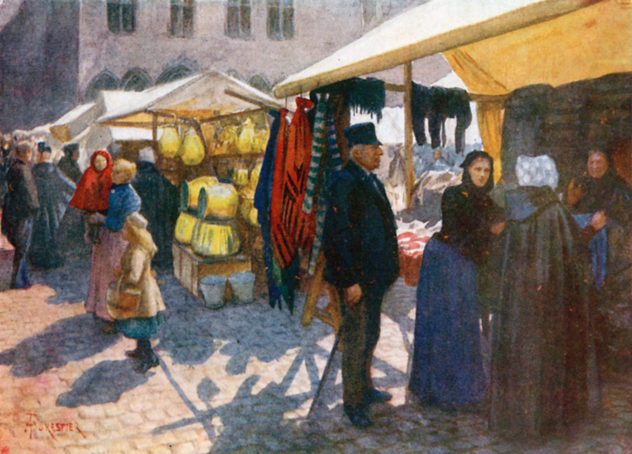 Eine Ecke des Marktes auf der Grande Place, Brügge von Amedee (after) Forestier