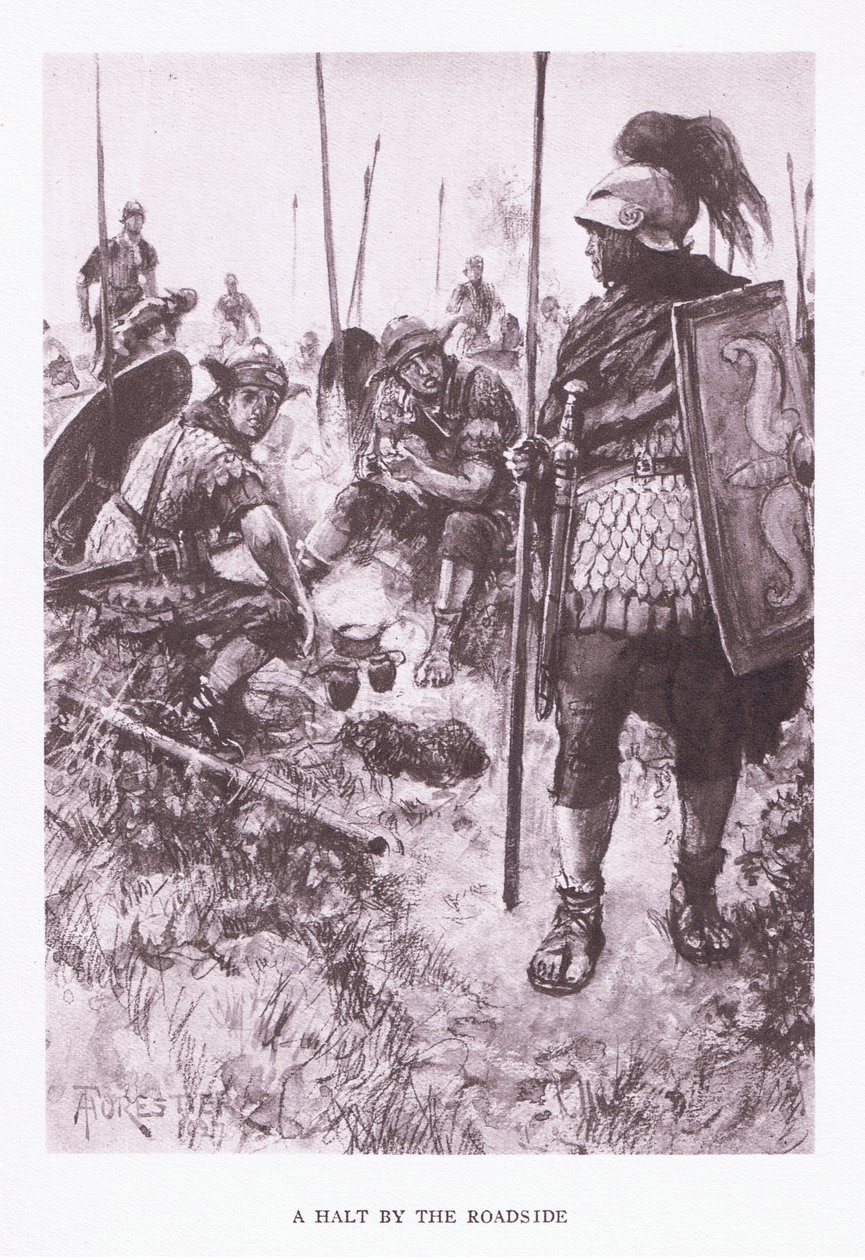 Eine Rast am Straßenrand, Illustration aus Der römische Soldat, 1928 von Amedee Forestier