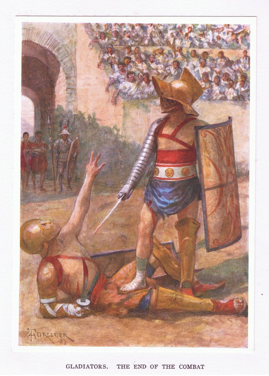 Gladiatoren, das Ende des Kampfes, Illustration aus Der römische Soldat, 1928 von Amedee Forestier