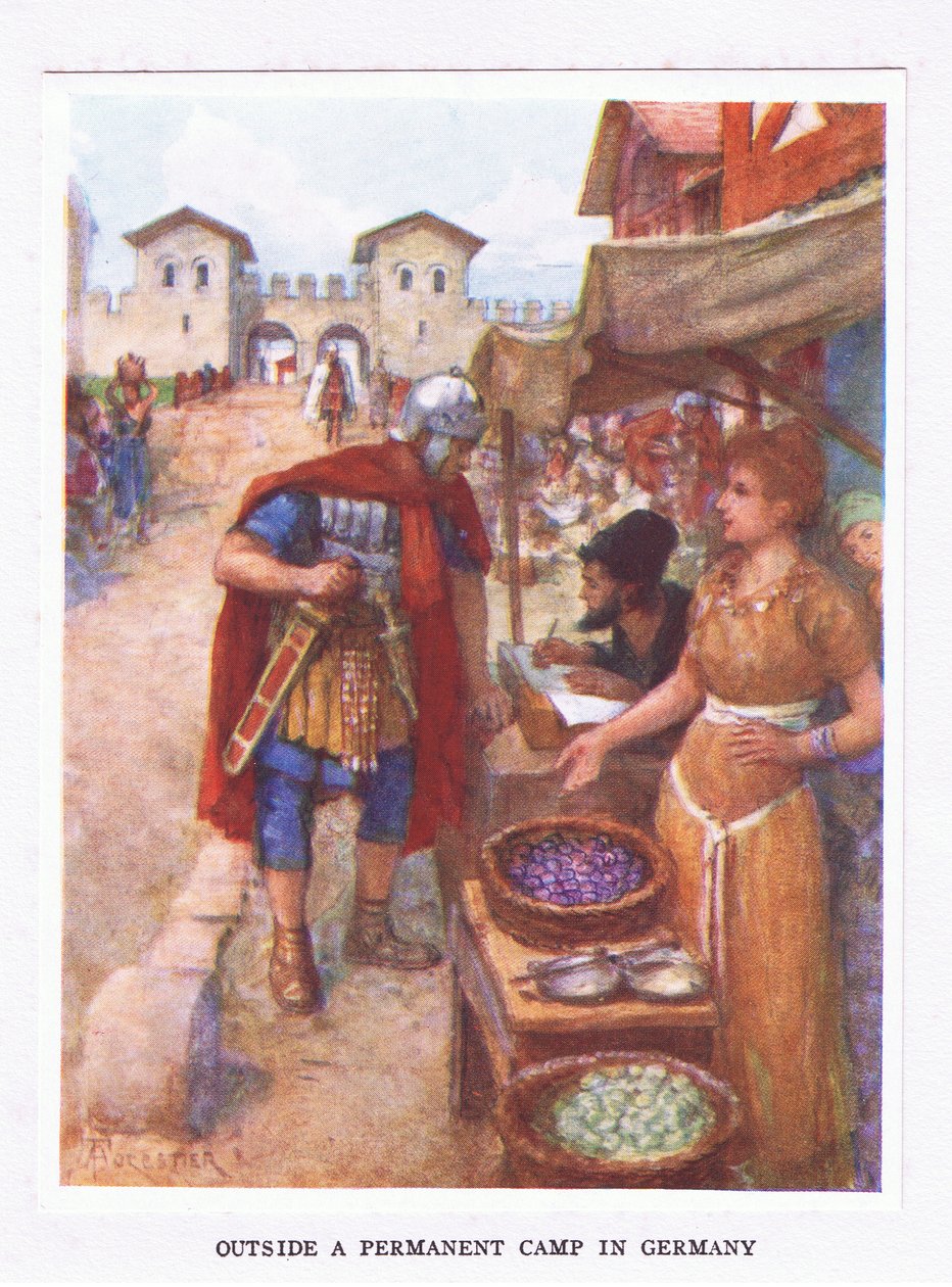 Vor einem ständigen Lager in Deutschland, Illustration aus Der römische Soldat, 1928 von Amedee Forestier