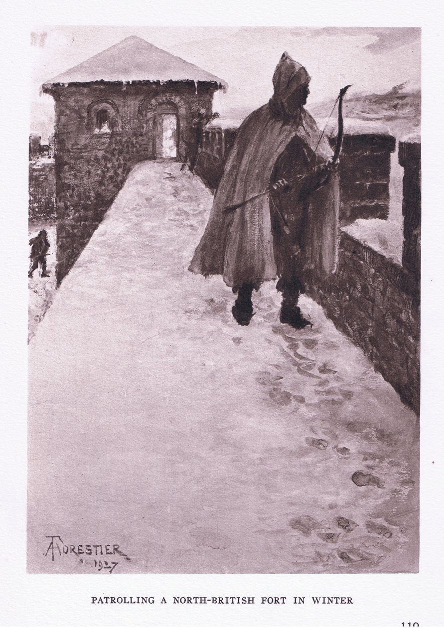 Patrouille in einem nordbritischen Fort im Winter, Illustration aus Der römische Soldat, 1928 von Amedee Forestier