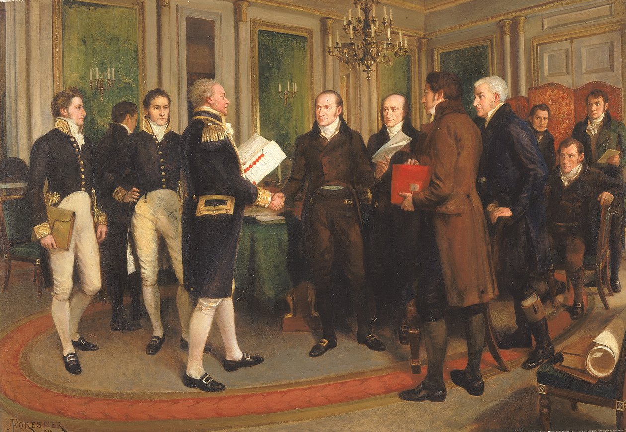 Die Unterzeichnung des Vertrags von Gent, Heiligabend, 1814, 1914 von Amedee Forestier