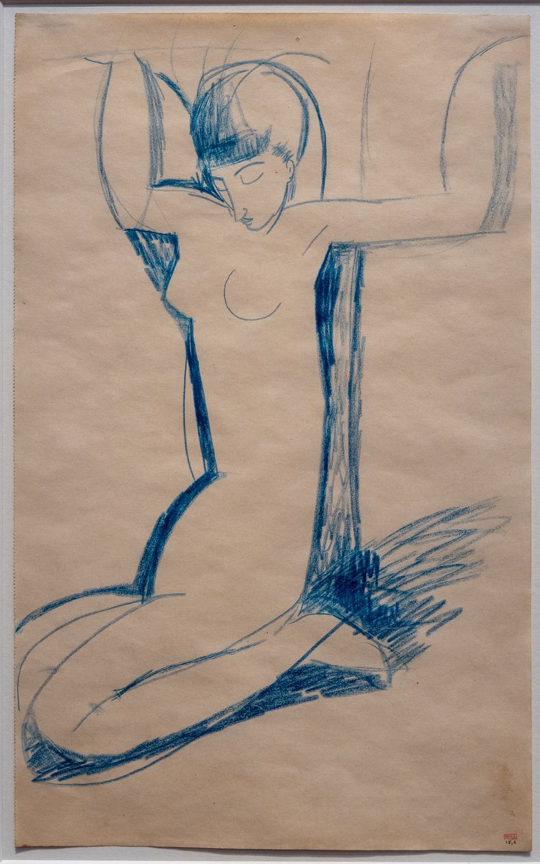 Kniende Karyatide, auf den Fersen sitzend (Anna Achmatowa?) von Amedeo Modigliani