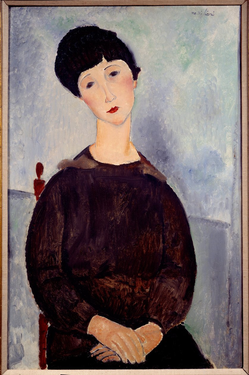 Porträt eines sitzenden braunen Mädchens, Gemälde von Amedeo Modigliani von Amedeo Modigliani