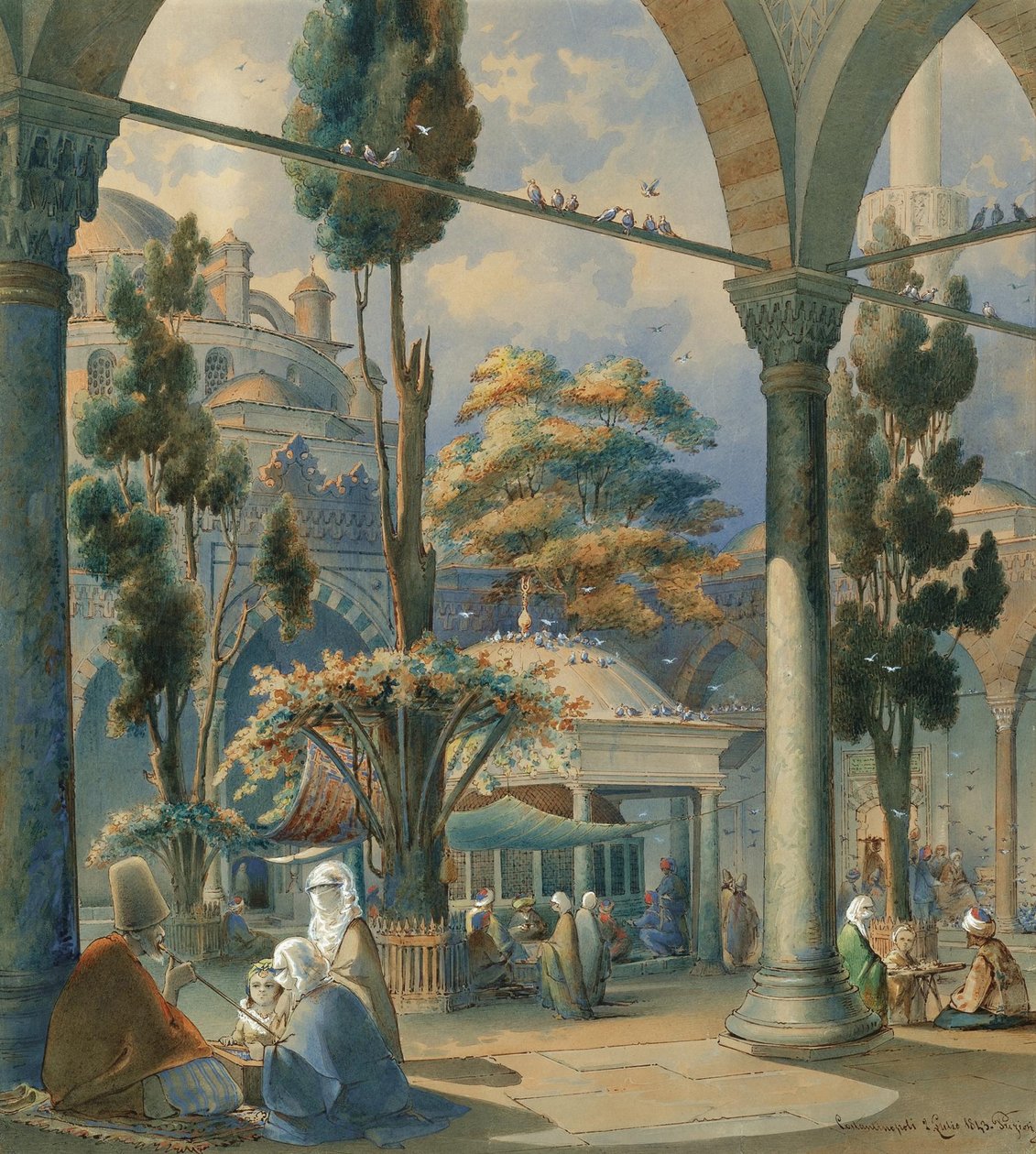 Hof der Sultan-Bayezid-Moschee in Konstantinopel von Amedeo Preziosi