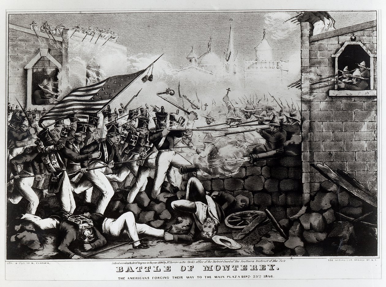 Schlacht von Monterey: Die Amerikaner kämpfen sich zum Hauptplatz durch, 23. September 1846, graviert und veröffentlicht von Nathanial Currier, 1846 von American School