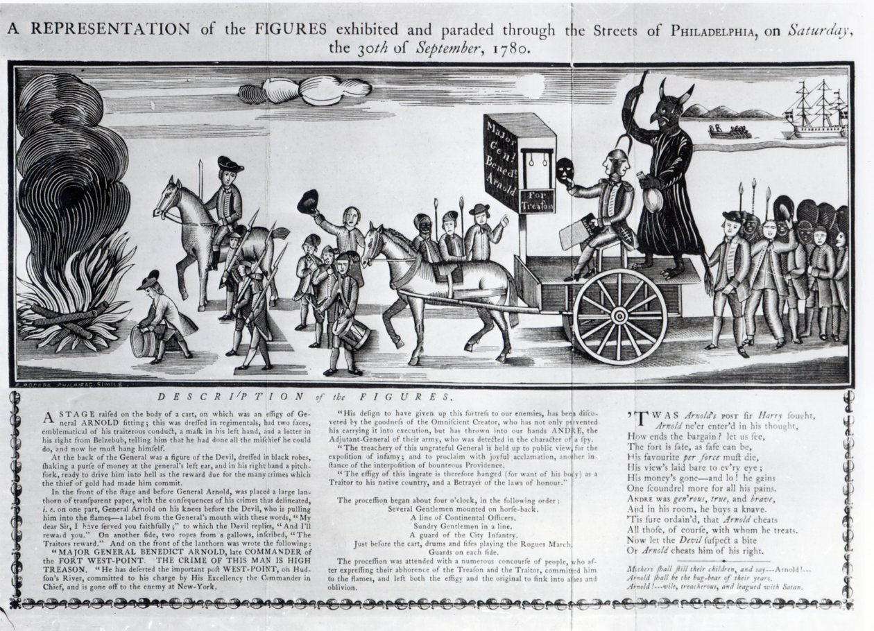 Darstellung der Figuren, die am Samstag, den 30. September 1780, durch die Straßen von Philadelphia ausgestellt und paradiert wurden von American School