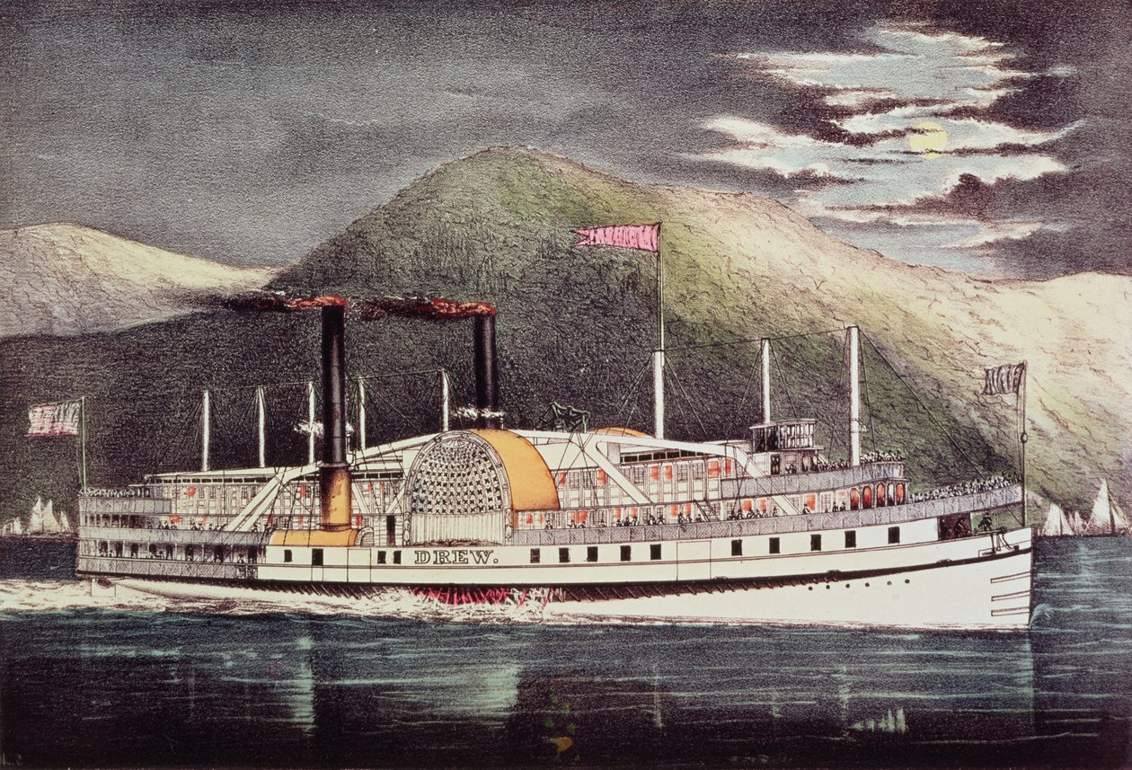 Dampfer Drew, veröffentlicht von Nathaniel Currier (1813-88) und James Merritt Ives (1824-95) von American School