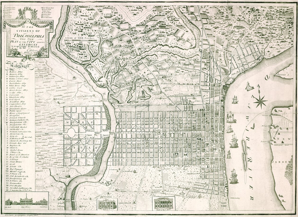 Der neue Plan der Stadt Philadelphia und ihrer Umgebung, 1802 von American School