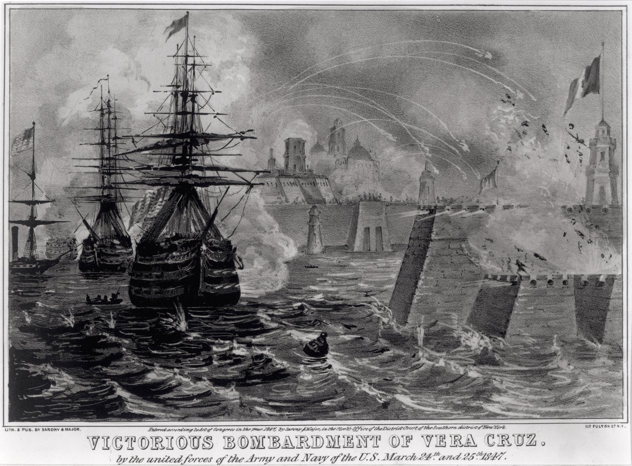 Siegreiche Bombardierung von Vera Cruz durch die vereinten Streitkräfte der Armee und Marine der USA, 24. und 25. März 1847, veröffentlicht von Sarony und Major, 1847 von American School