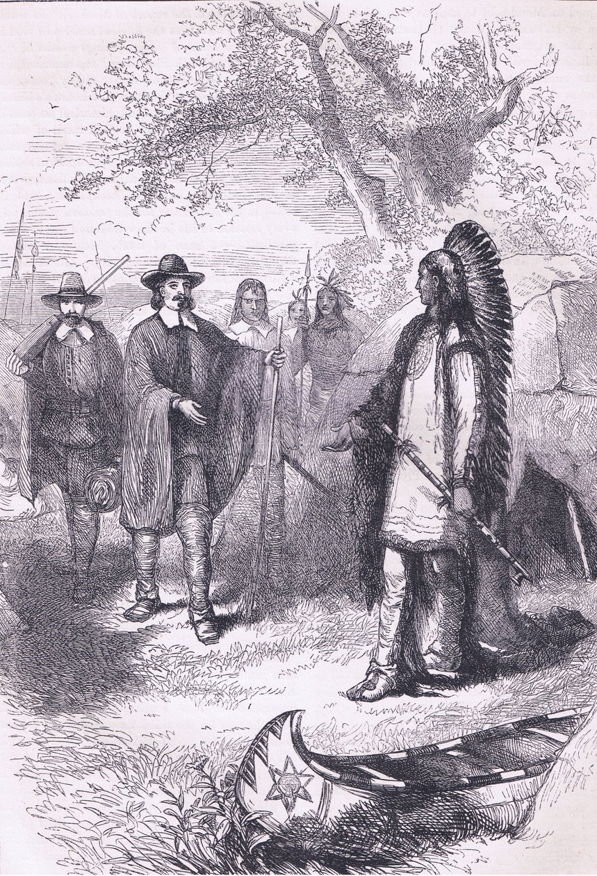 Winslows Besuch bei Massaqit 1634, Illustration aus Cassells Geschichte der Vereinigten Staaten, veröffentlicht von Petter & Galpin ca. 1890 von American School