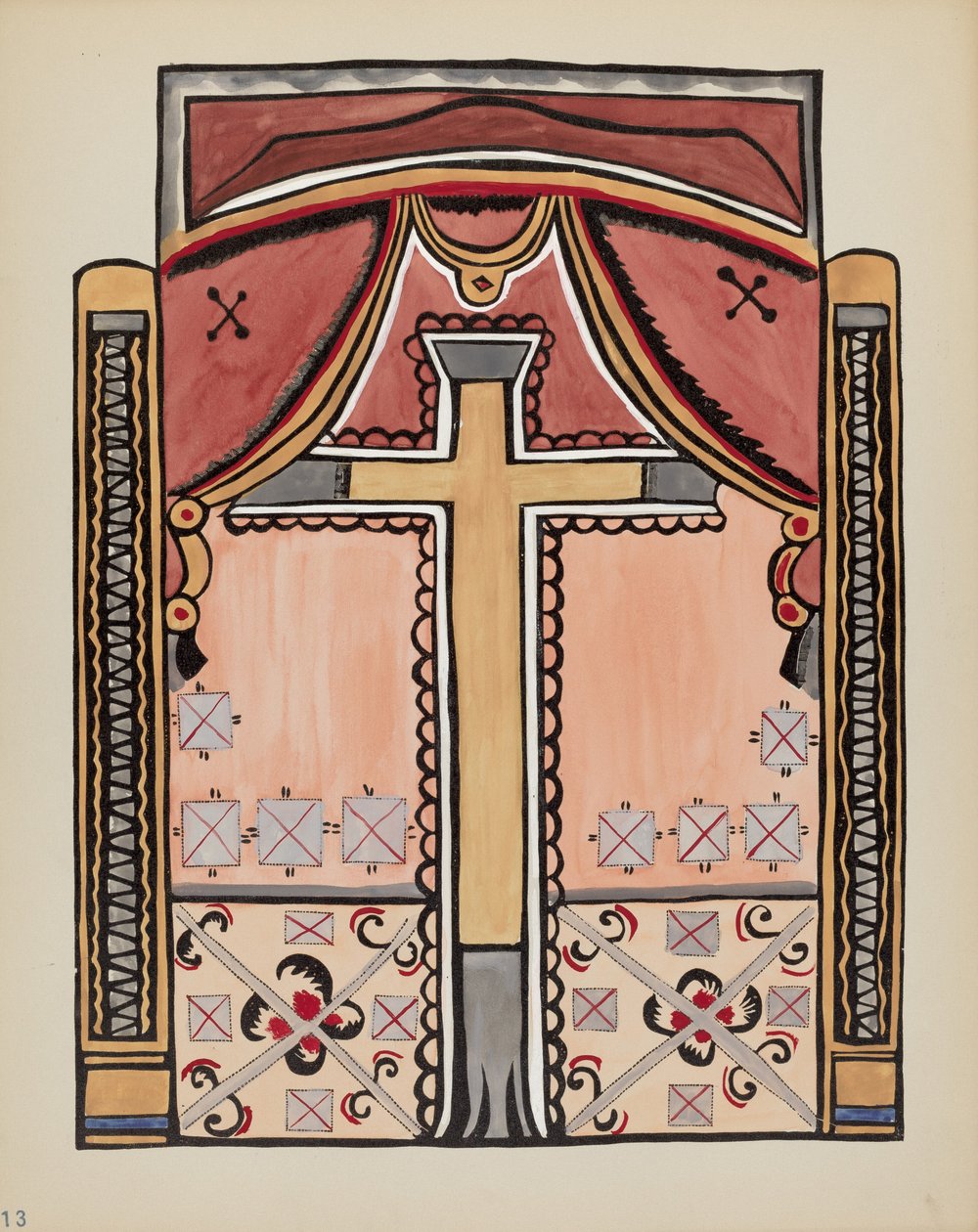 Tafel 13: Design mit Kreuz, Chimayo: Aus dem Portfolio "Spanische Kolonialdesigns von New Mexico" von American 20th Century
