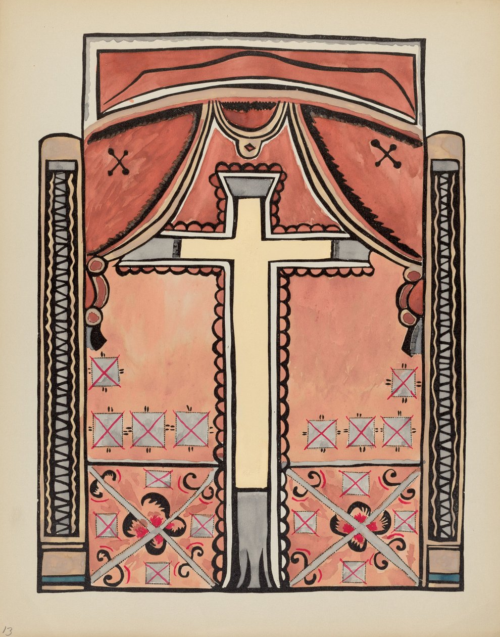 Tafel 13: Design mit Kreuz: Aus dem Portfolio "Spanische Kolonialdesigns von New Mexico" von American 20th Century
