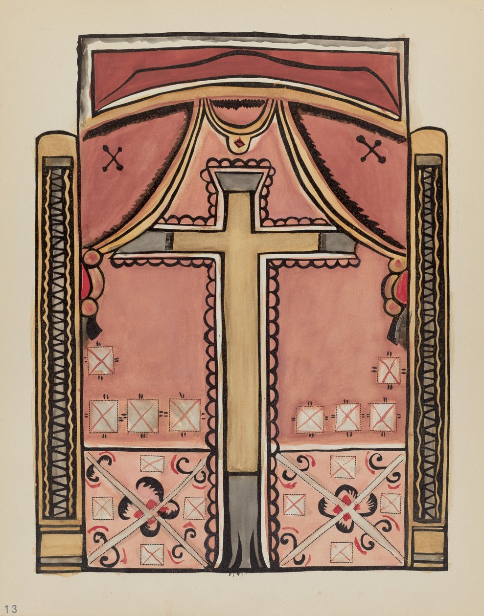 Tafel 13: Designs mit Kreuz, Chimayo: Aus dem Portfolio "Spanische Kolonialdesigns von New Mexico" von American 20th Century