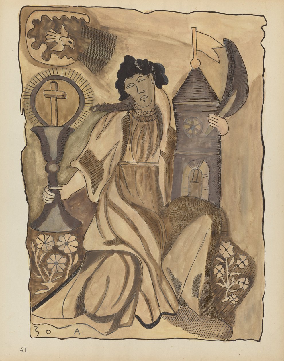 Tafel 41: Heilige Barbara: Aus dem Portfolio "Spanische Kolonialdesigns von New Mexico" von American 20th Century
