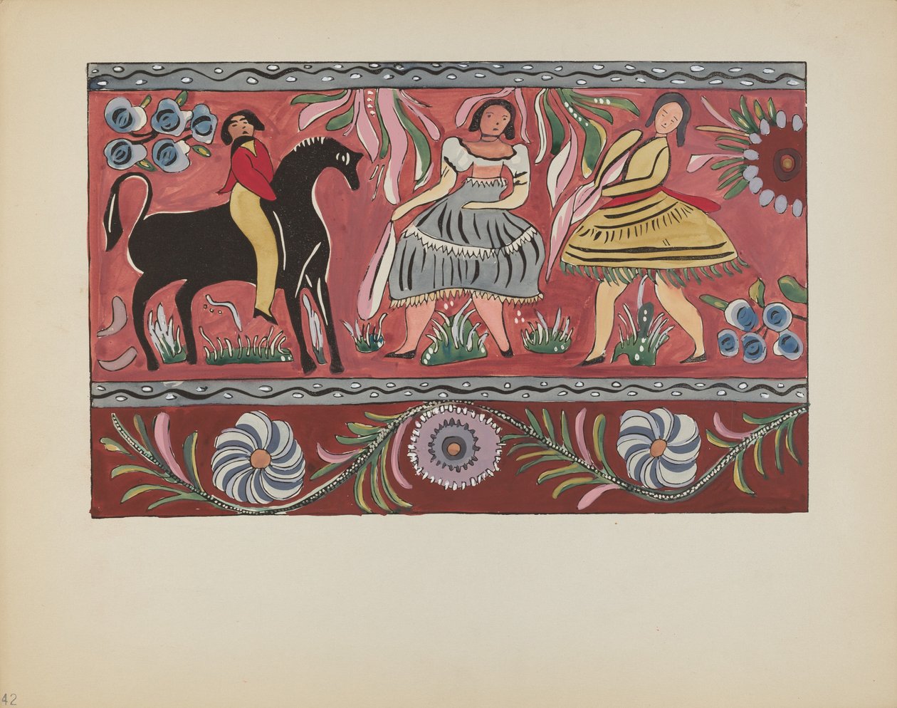 Tafel 42: Bemaltes Truhendesign: Aus dem Portfolio "Spanische Kolonialdesigns von New Mexico" von American 20th Century