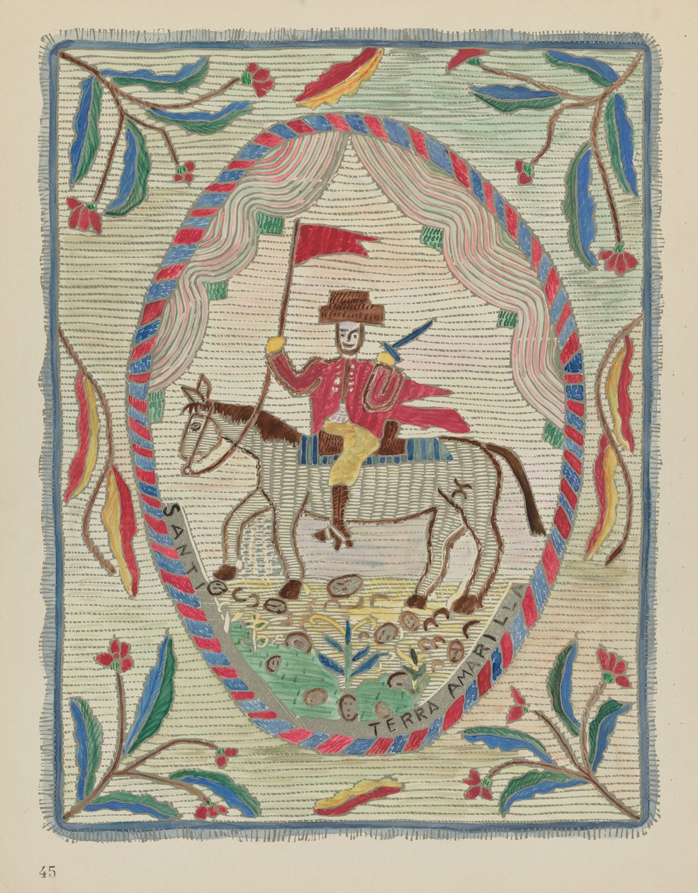 Tafel 45: Bestickte Tagesdecke (St. James): Aus dem Portfolio "Spanische Kolonialdesigns von New Mexico" von American 20th Century