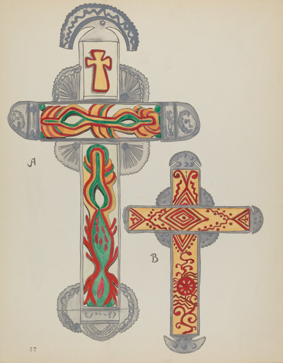Tafel 47: Kreuze aus Zinn: Aus dem Portfolio "Spanische Kolonialdesigns von New Mexico" von American 20th Century