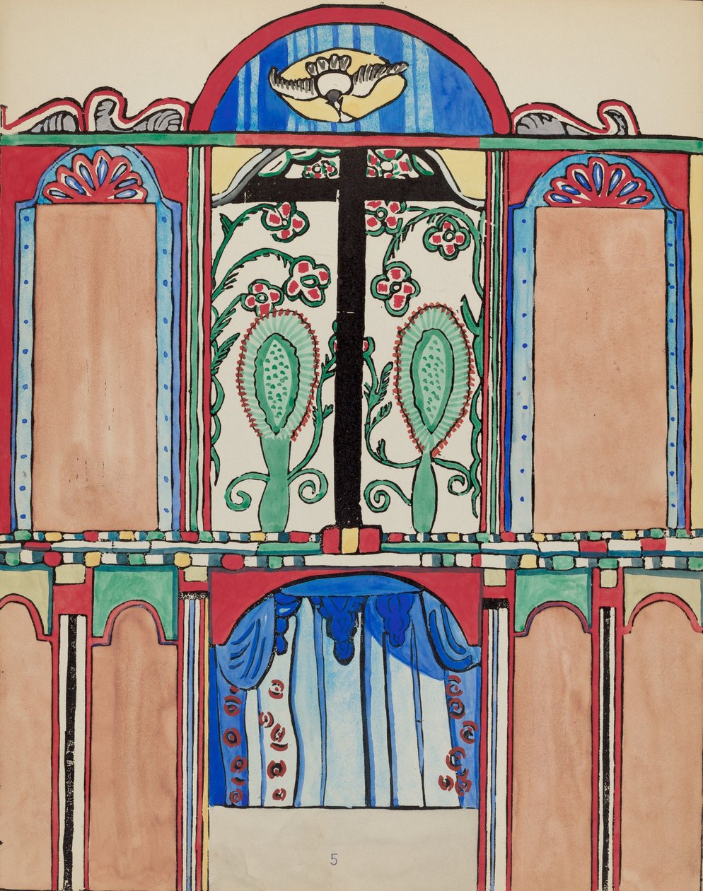 Tafel 5: Hauptaltar, Santa Cruz: Aus dem Portfolio "Spanische Kolonialdesigns von New Mexico" von American 20th Century