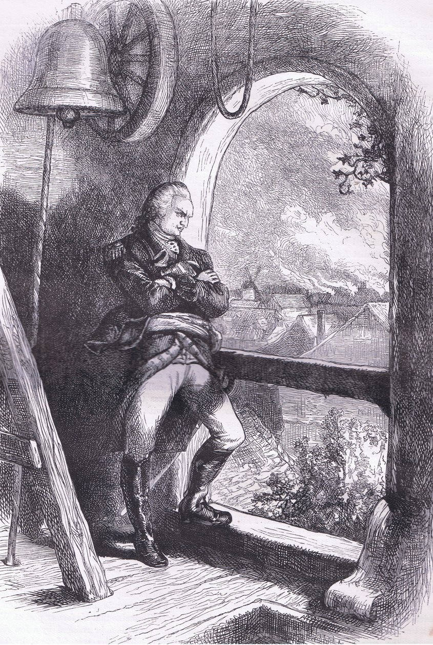Arnold betrachtet die Zerstörung von Neuengland, Illustration aus Cassells Geschichte der Vereinigten Staaten, veröffentlicht von Cassell, Petter & Galpin, ca. 1900 von American English school