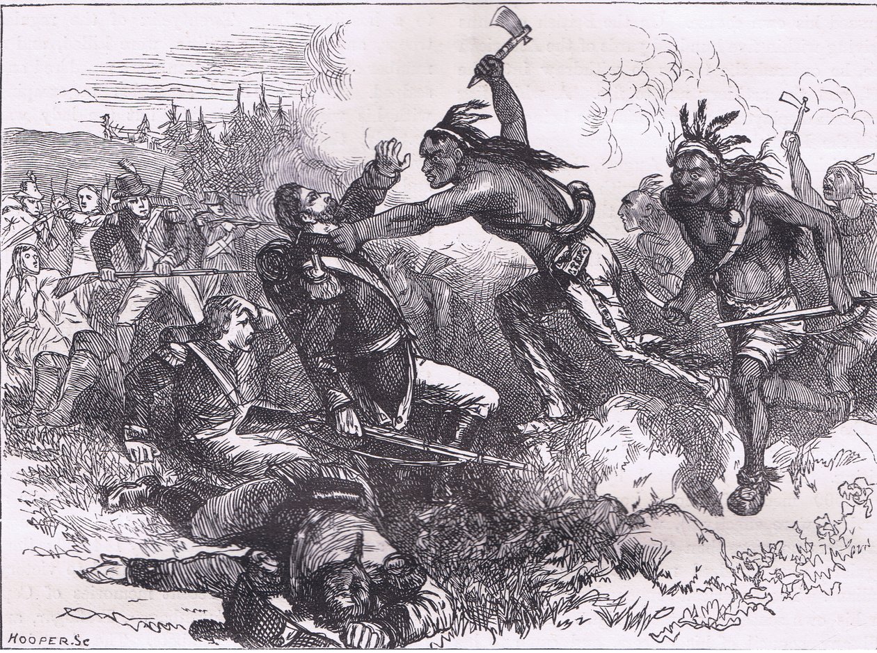 Angriff der Indianer auf Fort Dearborn, Illustration aus Cassells Geschichte der Vereinigten Staaten, veröffentlicht von Cassell, Petter & Galpin, ca. 1900 von American English school