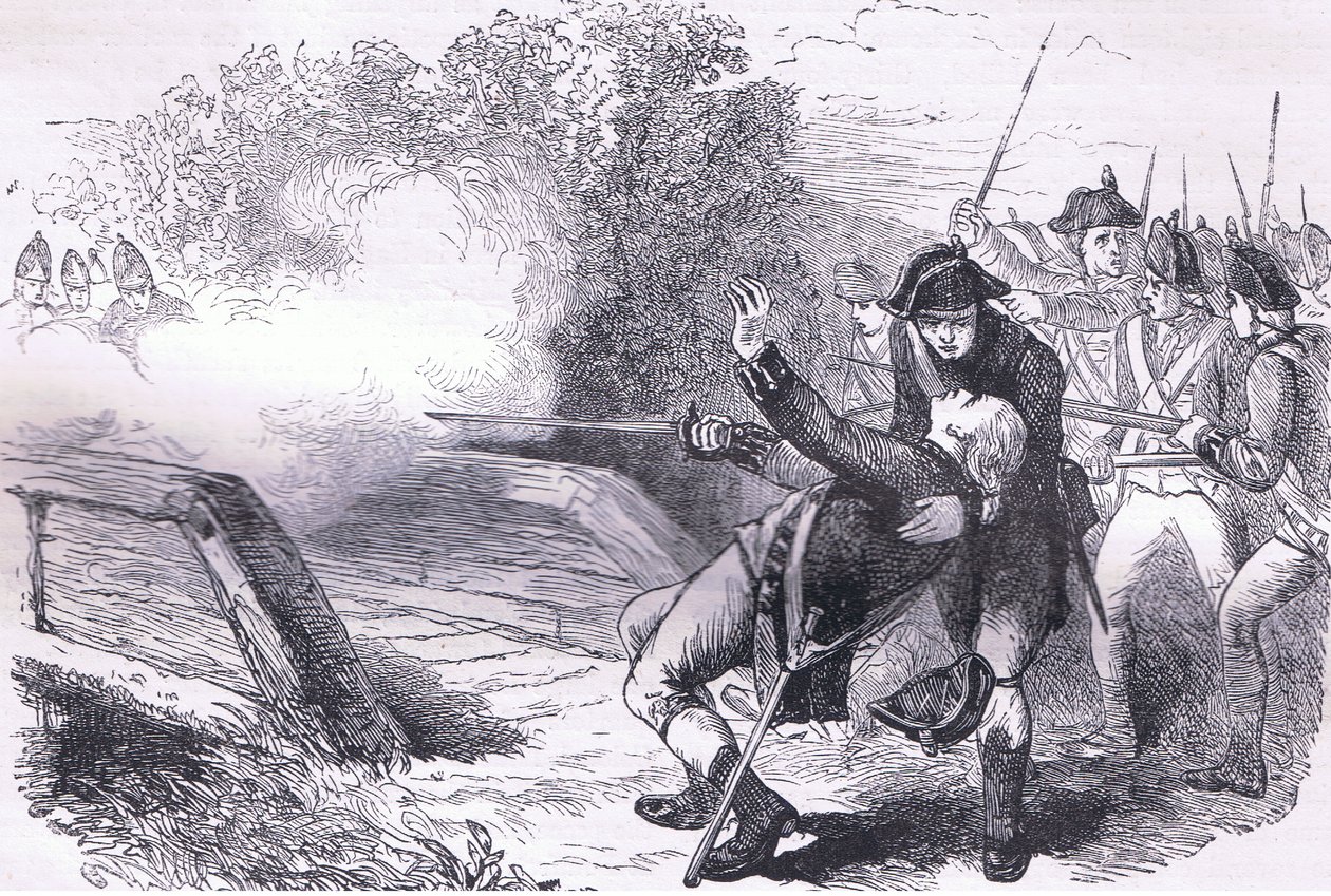 Tod von Isaac Davis, Illustration aus Cassells Geschichte der Vereinigten Staaten, veröffentlicht von Cassell, Petter & Galpin, ca. 1900 (Lithografie) von American English school