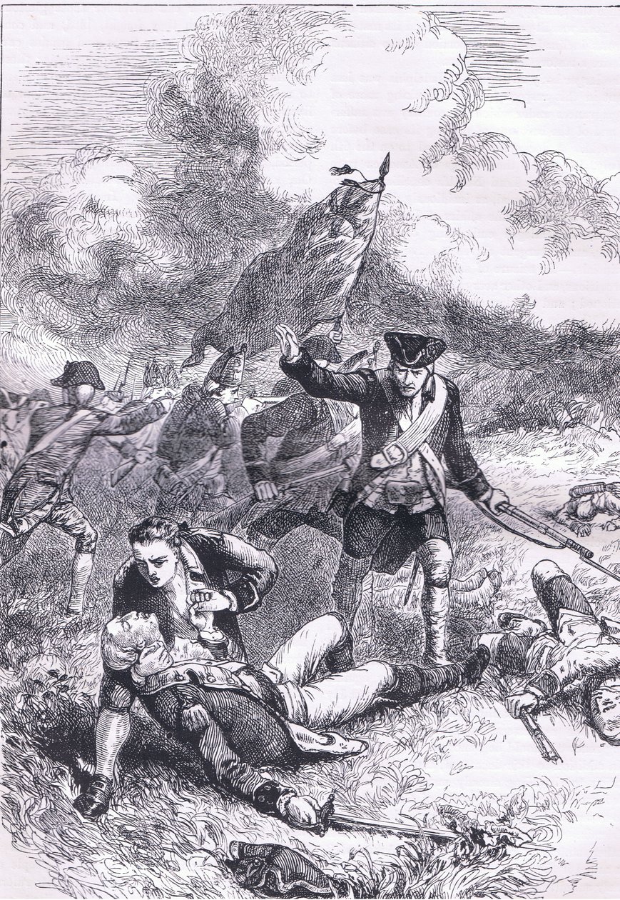 Tod von Major Pitcairn, Illustration aus Cassells Geschichte der Vereinigten Staaten, veröffentlicht von Cassell, Petter & Galpin, ca. 1900 (Lithografie) von American English school