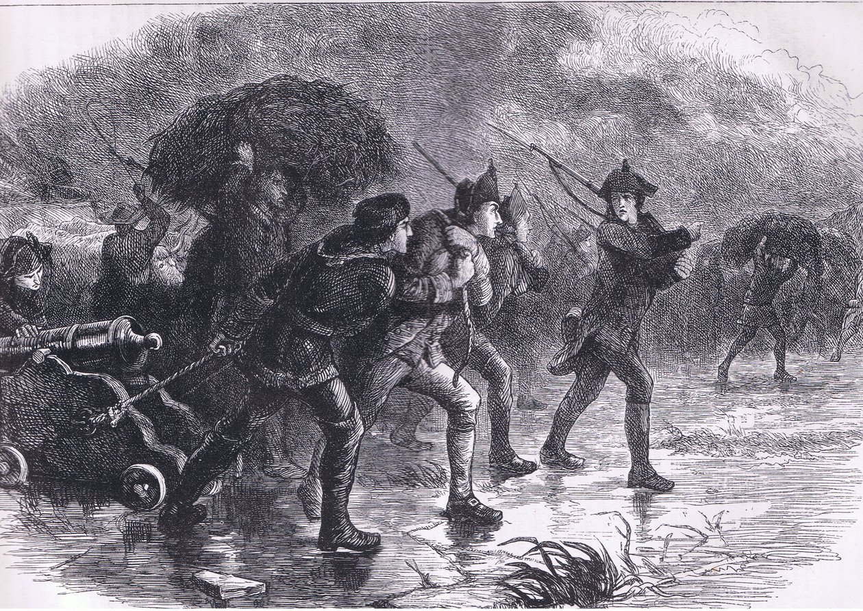 Nachtmanöver der Amerikaner in Boston, Illustration aus Cassells Geschichte der Vereinigten Staaten, veröffentlicht von Cassell, Petter & Galpin, ca. 1900 (Lithografie) von American English school