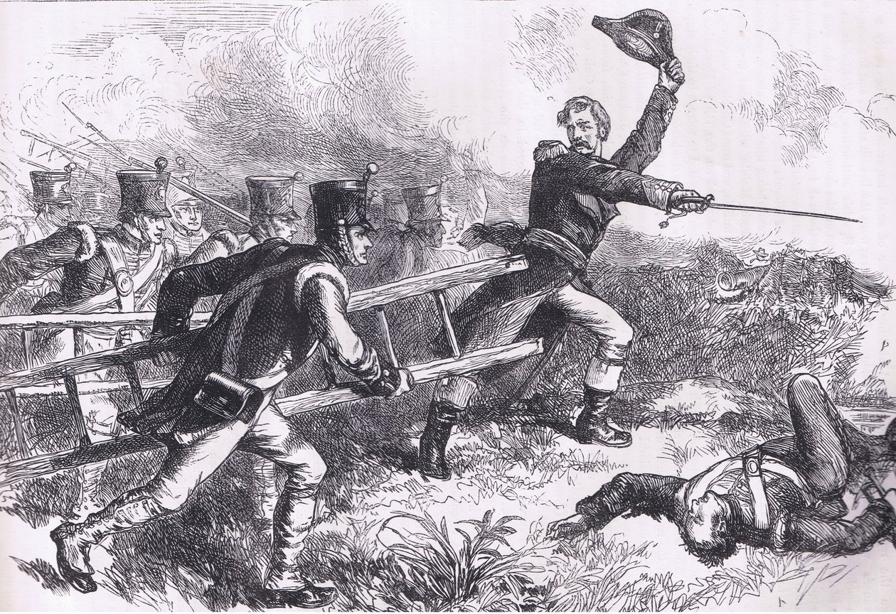Pakenham führt den Angriff auf New Orleans an (Illustration aus Cassells Geschichte der Vereinigten Staaten) von American English school