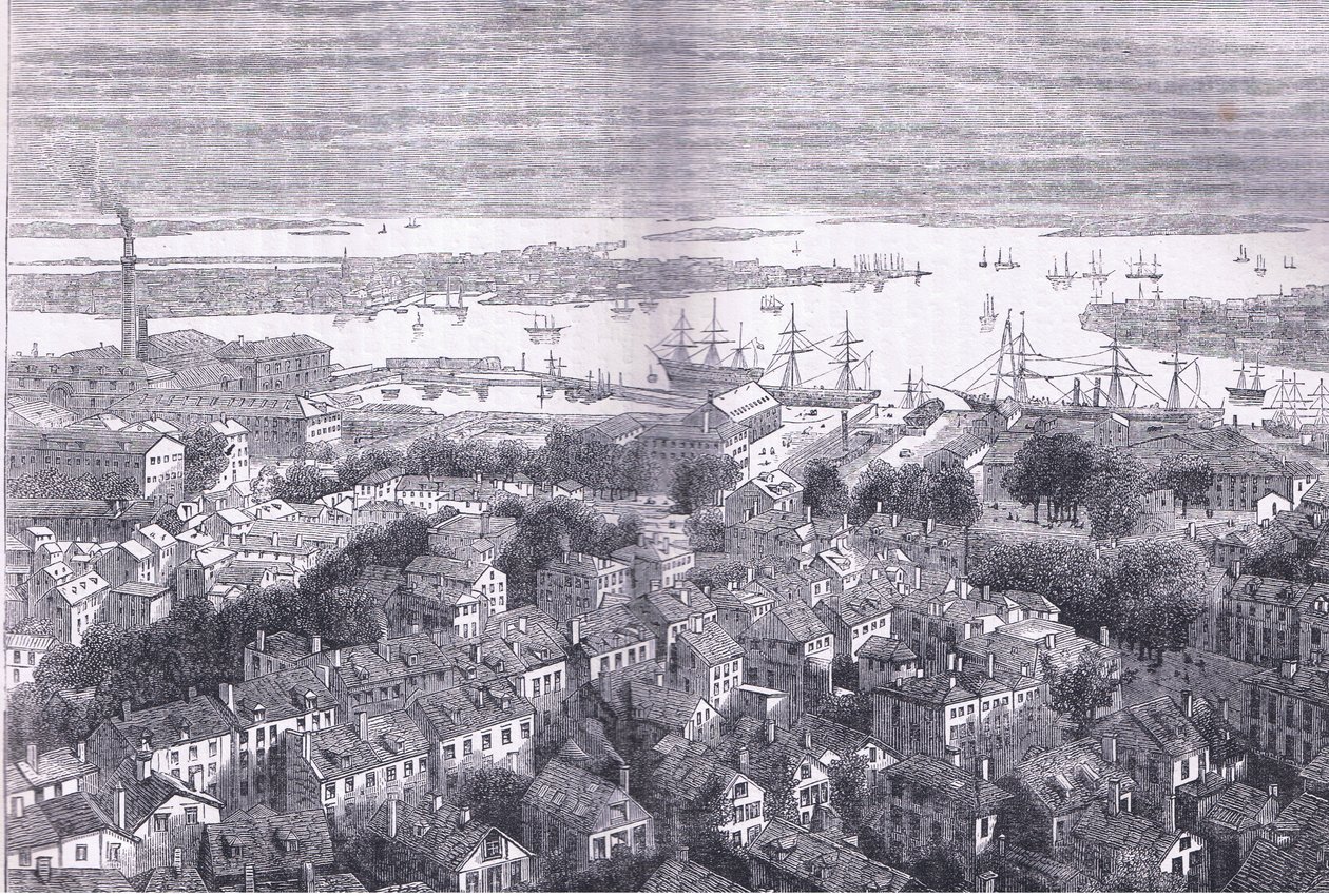 Ansicht von Boston von Bunkers Hill, Illustration aus Cassells Geschichte der Vereinigten Staaten, veröffentlicht von Cassell, Petter & Galpin, ca. 1900 (Lithografie) von American English school