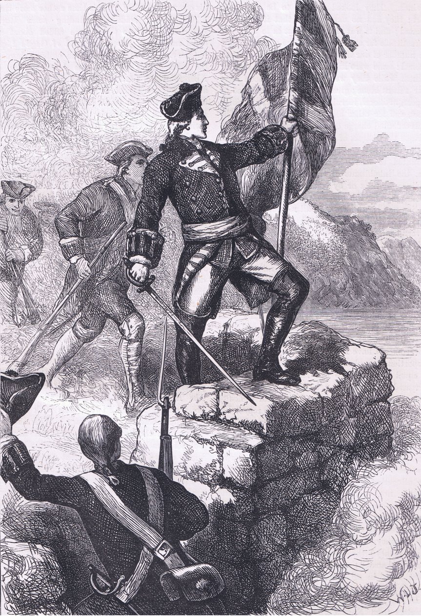 Washington pflanzt die britische Flagge am Fort Duquesne, Illustration aus Cassells Geschichte der Vereinigten Staaten, veröffentlicht von Cassell, Petter & Galpin, ca. 1900 (Litho) von American English school