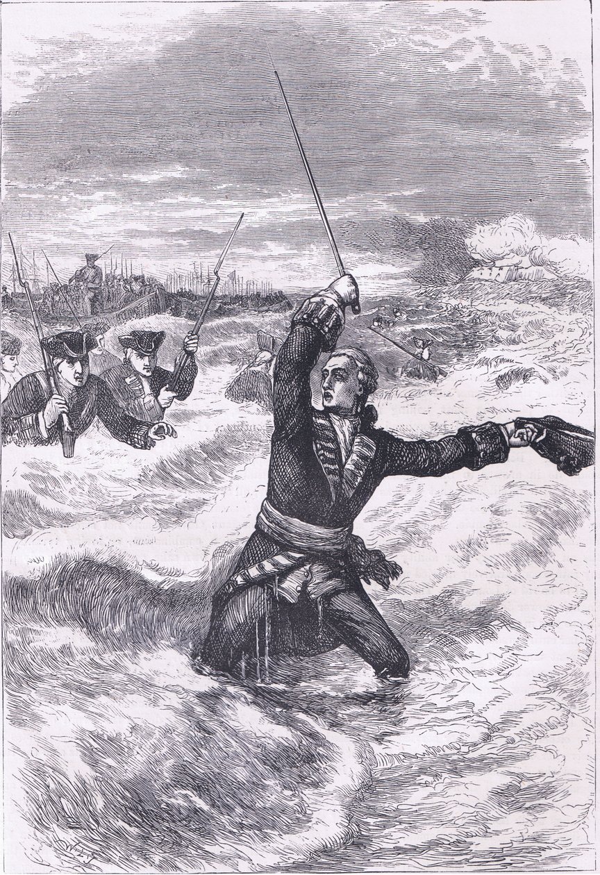Wolfe landet in Louisburg, Illustration aus Cassells Geschichte der Vereinigten Staaten, veröffentlicht von Cassell, Petter & Galpin, ca. 1900 von American English school