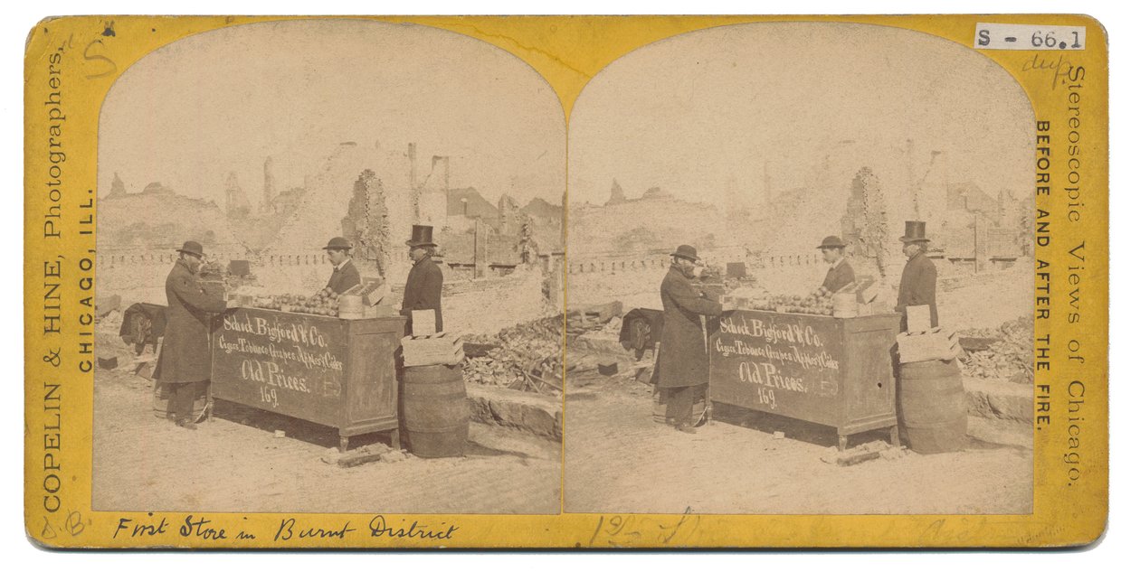 Erster Laden im abgebrannten Bezirk, 1871 von American Photographer