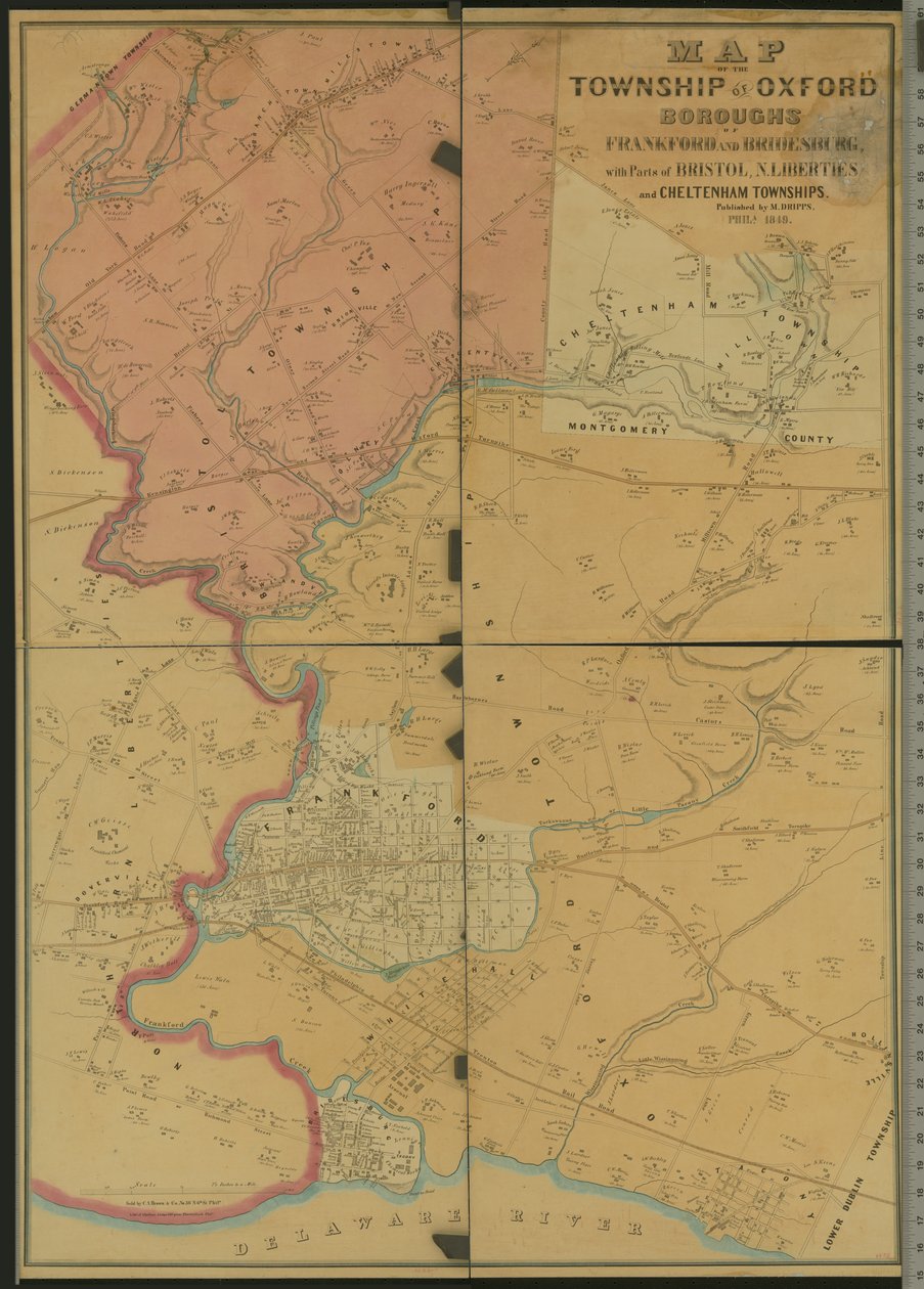 Karte der Gemeinde Oxford, Boroughs of Frankford & Bridesburg mit Teilen von Bristol, N. Liberties und Cheltenham Townships, 1849 von American Photographer