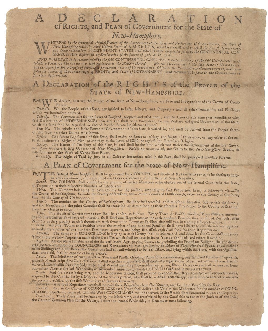 Eine Erklärung der Rechte und ein Plädoyer für die Regierung des Staates New Hampshire, 1779 von American School