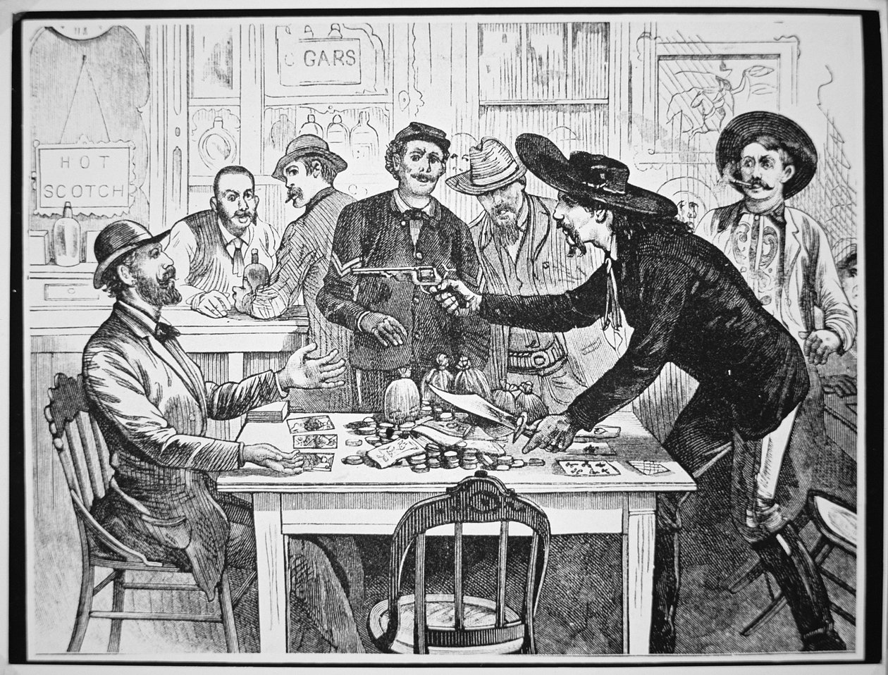 Ein Spieler beschuldigt einen anderen Spieler des Betrugs, ca. 1880 (Gravur) von American School