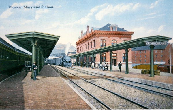 Eine Postkarte der Western Maryland Station, Cumberland, Maryland von American School
