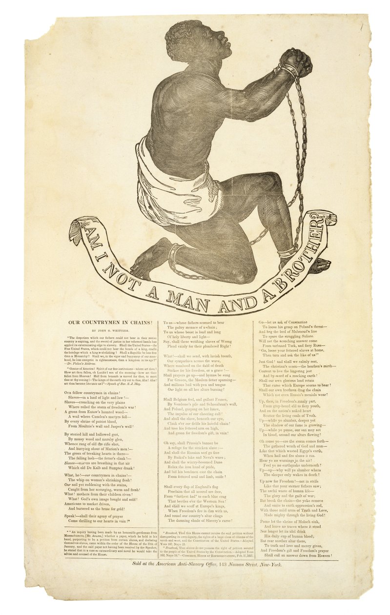 Bin ich nicht ein Mann und ein Bruder?, ca. 1837 (Holzschnitt auf Velinpapier) von American School