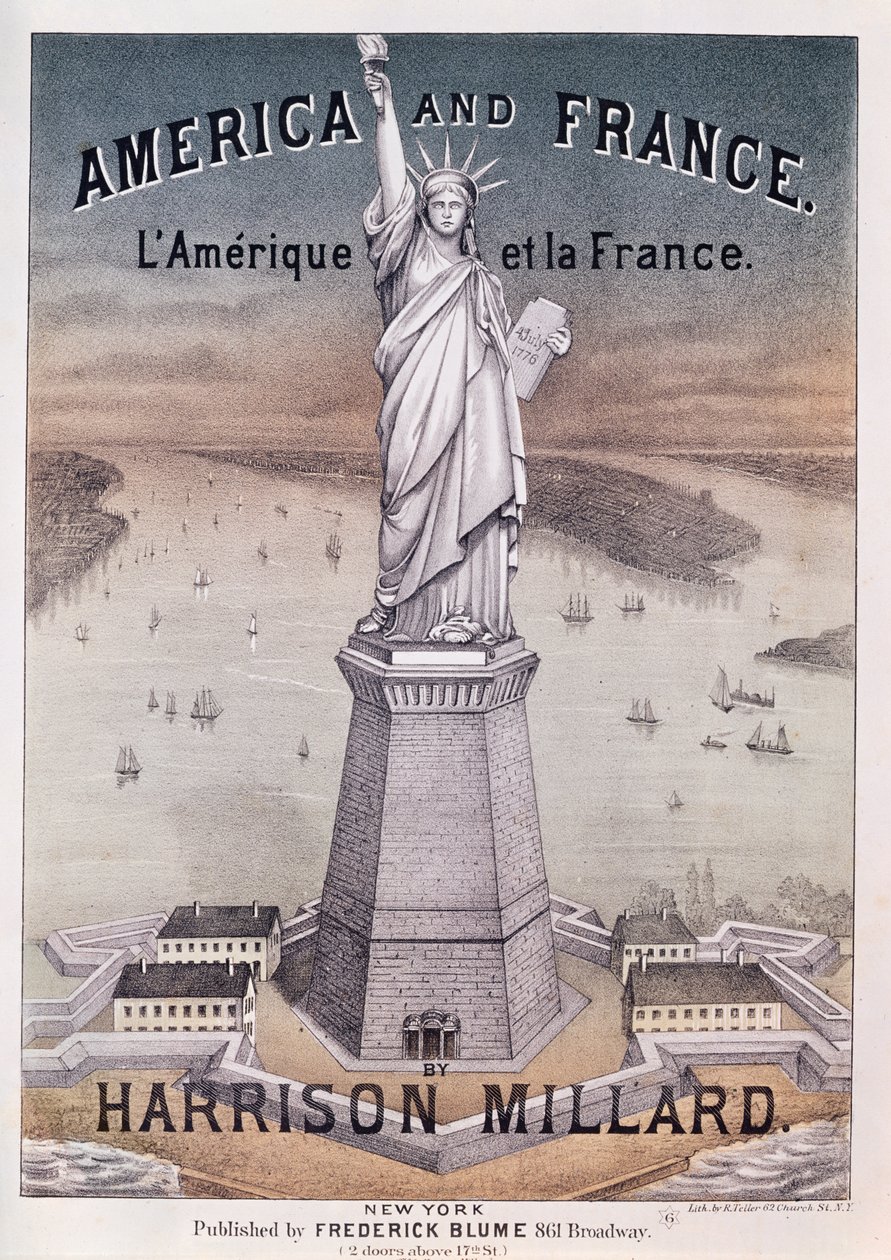 Amerika und Frankreich, Notenblatt für ein Lied über die Freiheitsstatue von Harrison Millard (1830-95) von American School