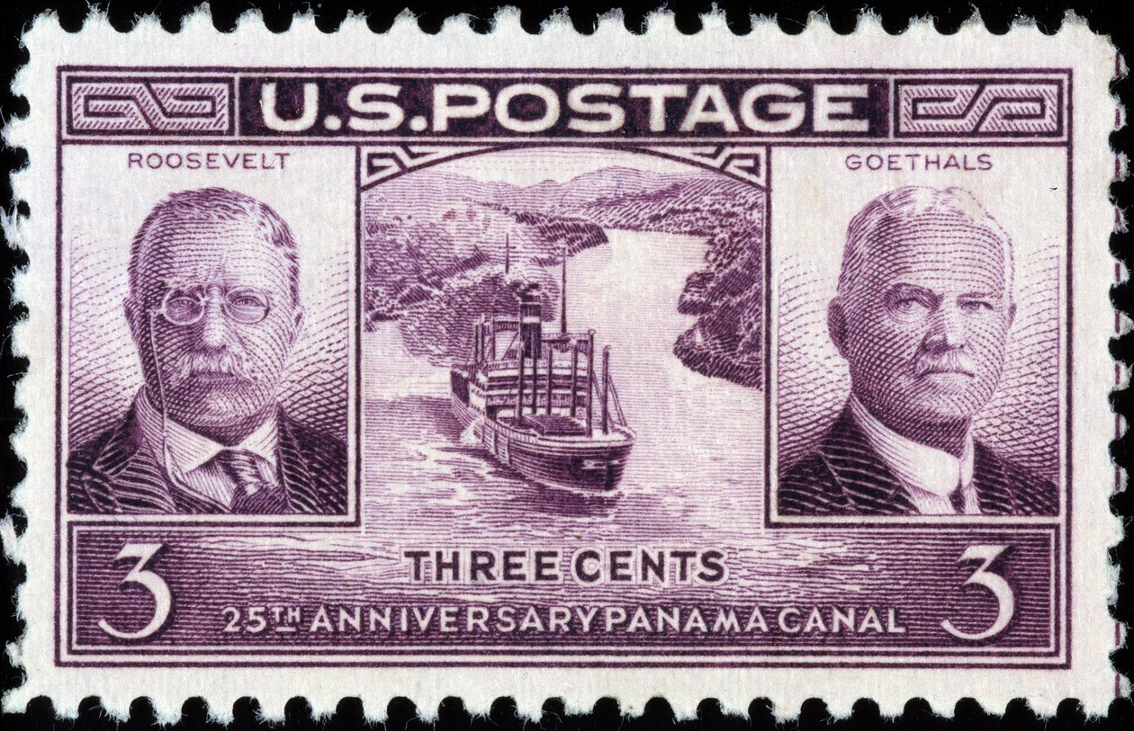 Amerikanische Briefmarke zum 25. Jahrestag des Panamakanals von American School