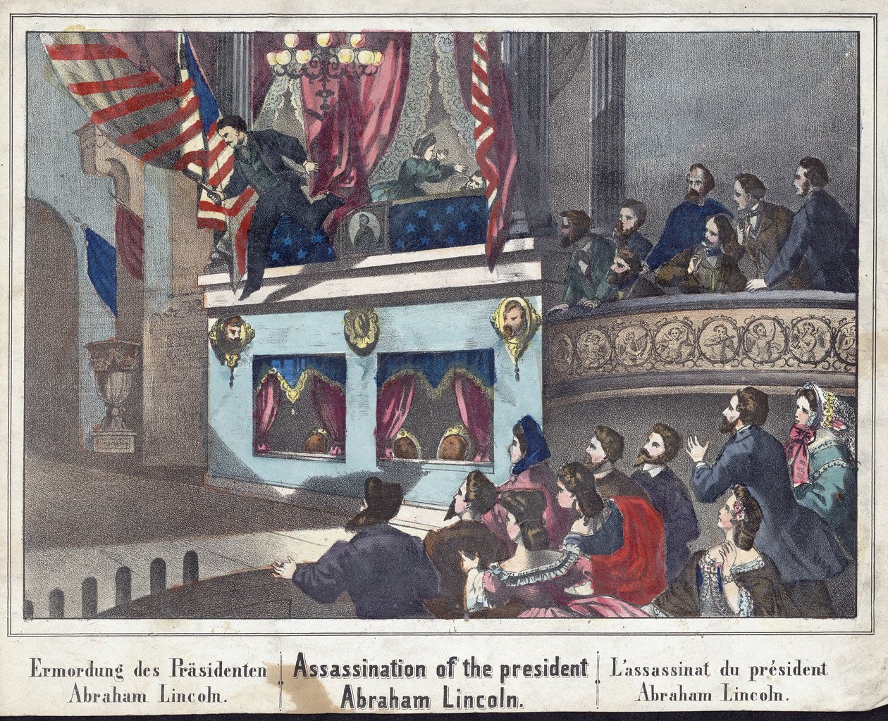Ermordung von Präsident Abraham Lincoln, veröffentlicht 1865 von American School