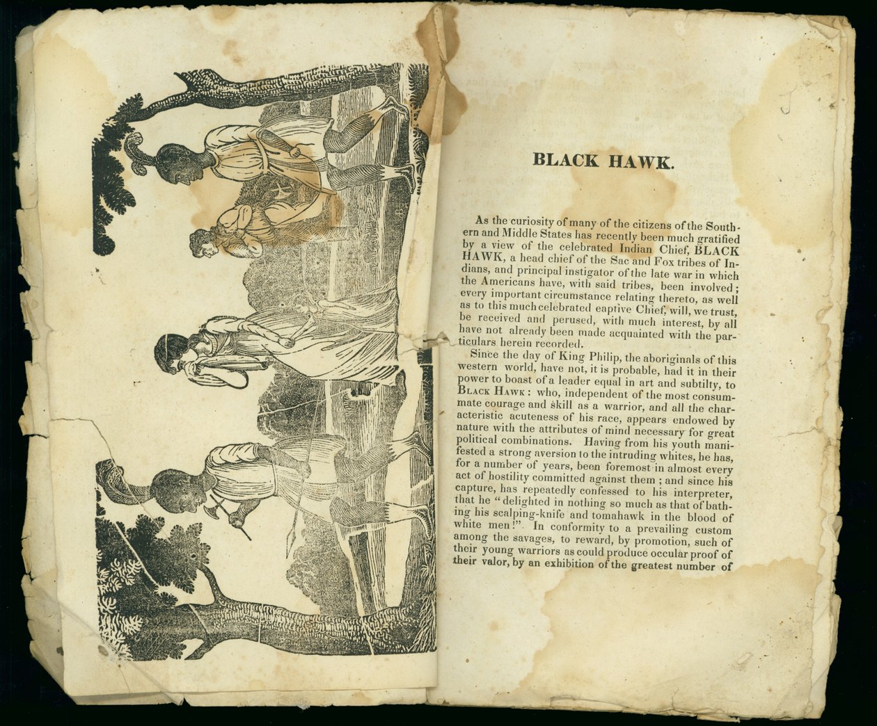 Black Hawk, aus Erzählung der Gefangenschaft und wunderbaren Flucht von Mrs. Jane Lewis, 1834 von American School