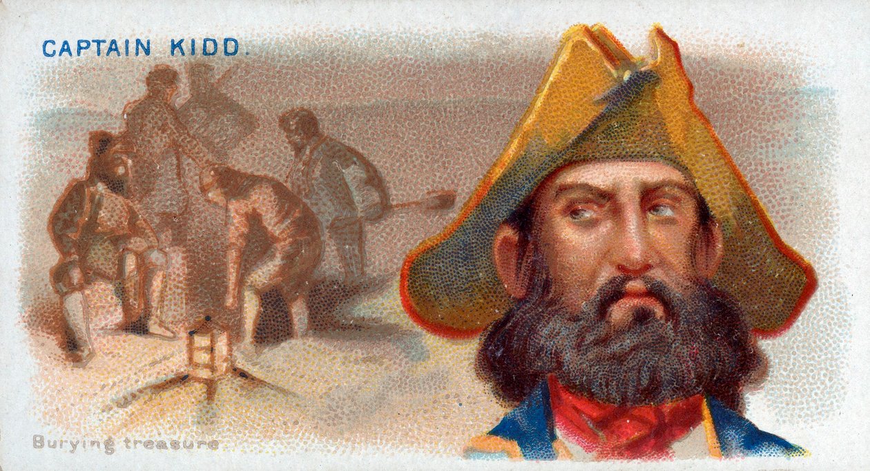 Zigarettenkarte Captain Kidd, vergräbt Schatz, pub. 1888 Farblithographie von American School