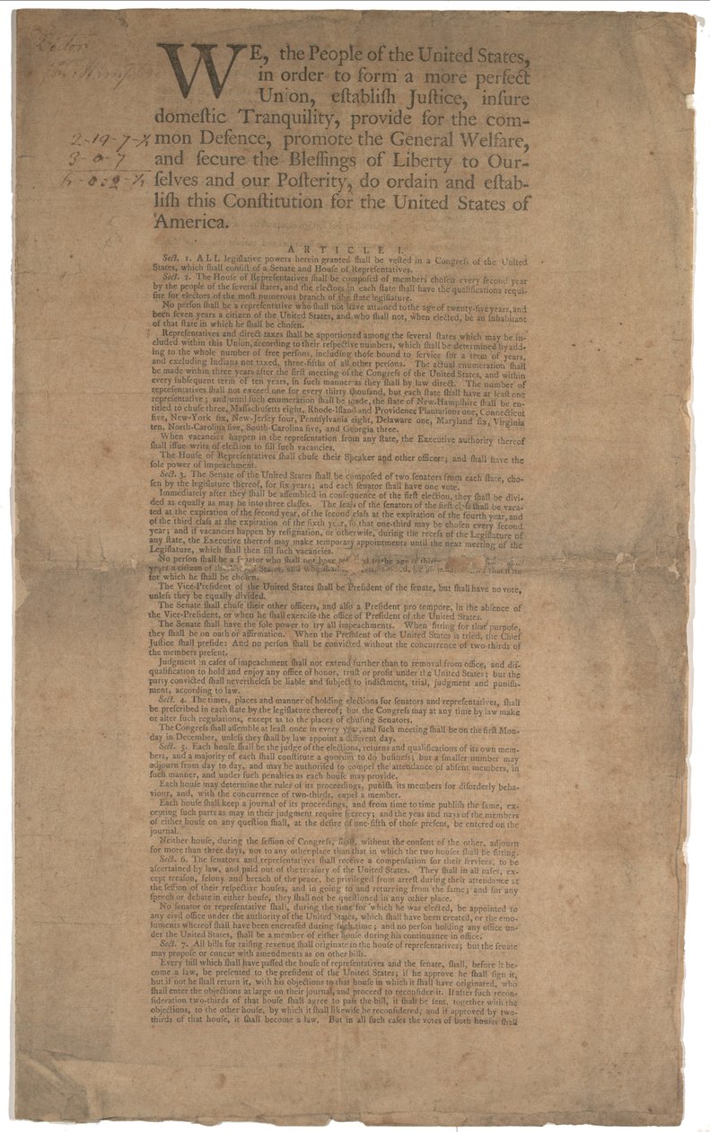 Verfassung, erster Druck, gedruckt von Dunlap & Claypoole, 17.-19. September 1787 von American School
