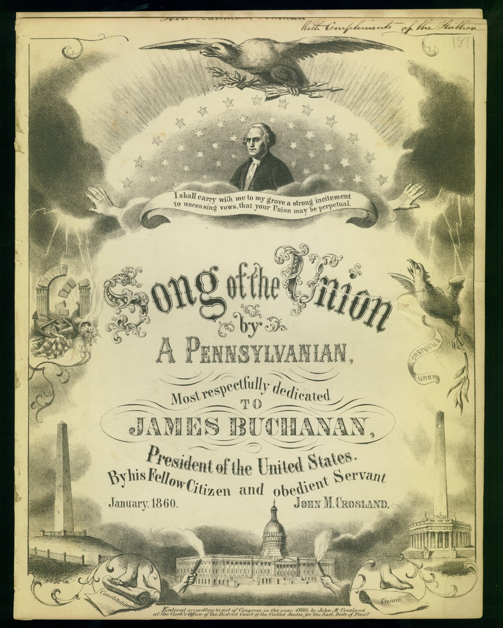 Umschlag von Songs of the Union by a Pennsylvanian..., von John M. Crosland, 1860 von American School